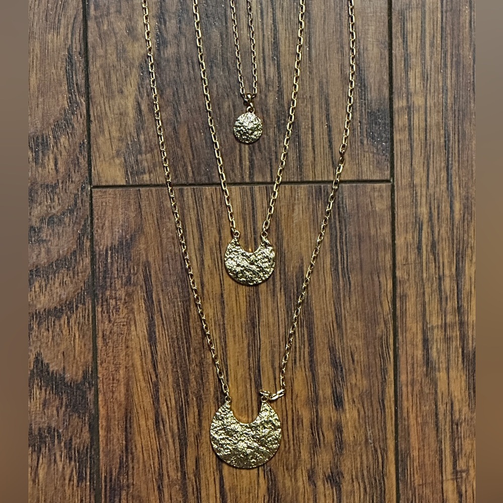 Talbots Hammered Medallion Triple Strand Necklace